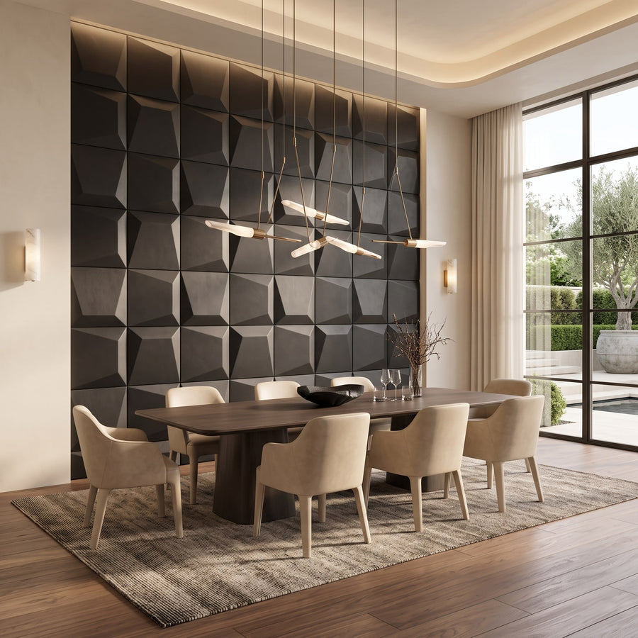 Mosaic Square 3D Leather Wall Panel in Black