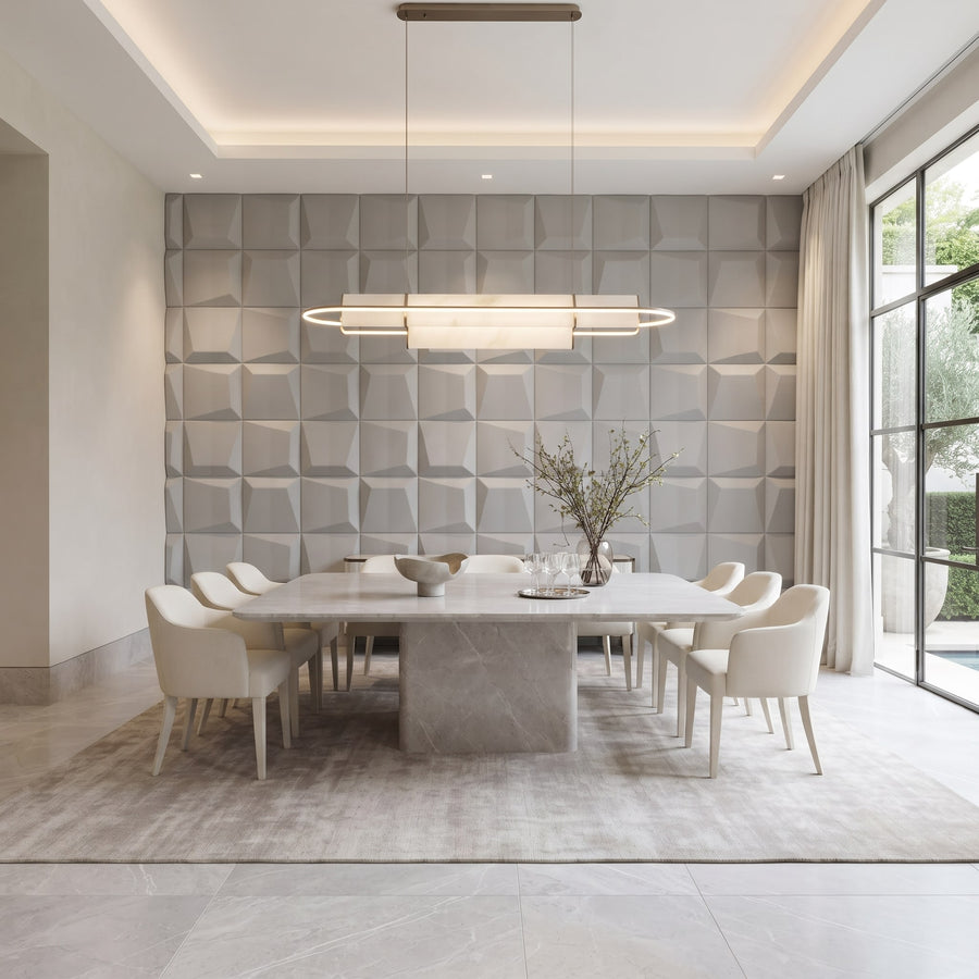 Mosaic Square 3D Leather Wall Panel in Light Grey