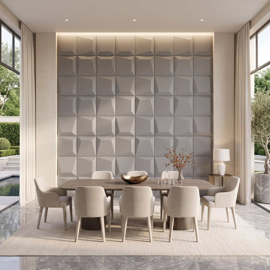 Mosaic Square 3D Leather Wall Panel in Grey
