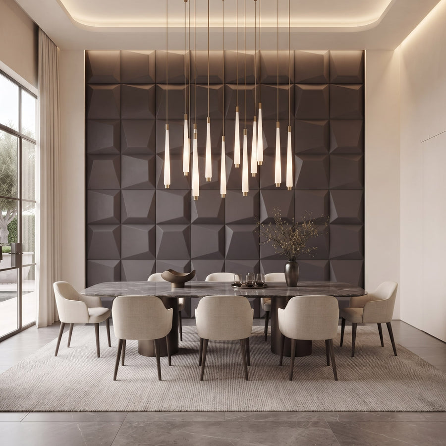 Mosaic Square 3D Leather Wall Panel in Charcoal Grey