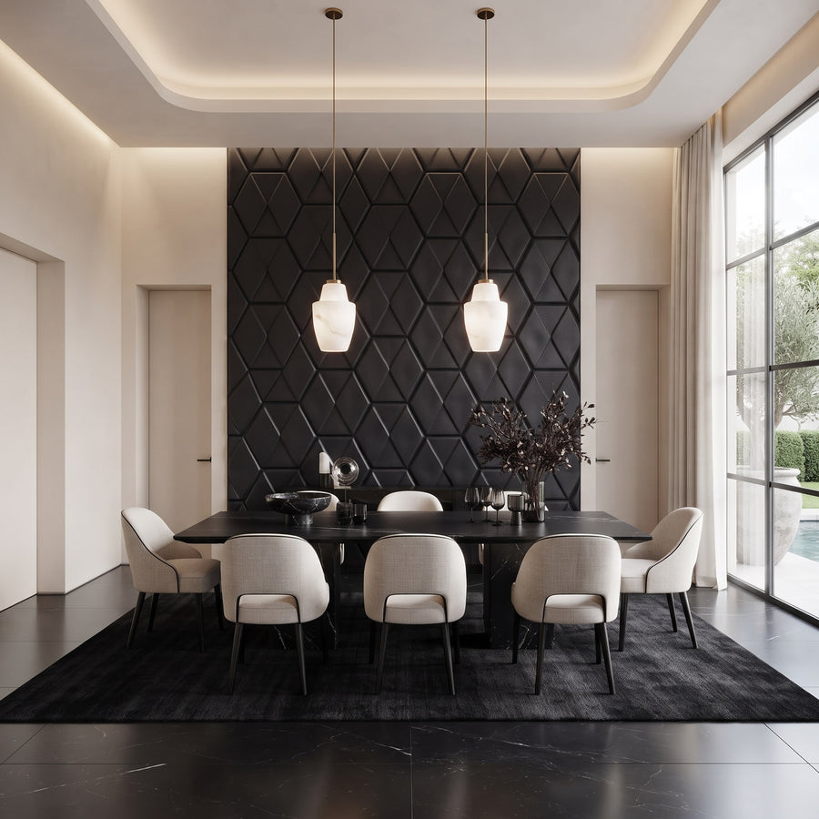 Diamond Tile Hexagon 3D Leather Wall Panel in Black