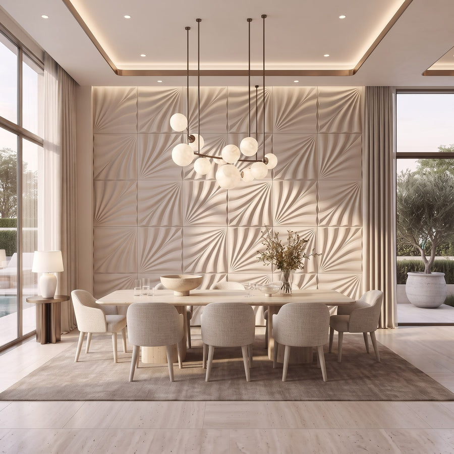 Rays Square 3D Leather Wall Panel in Beige White