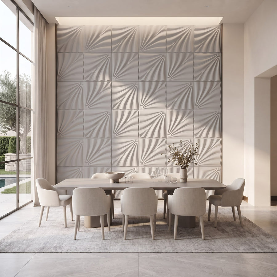 Rays Square 3D Leather Wall Panel in Light Grey