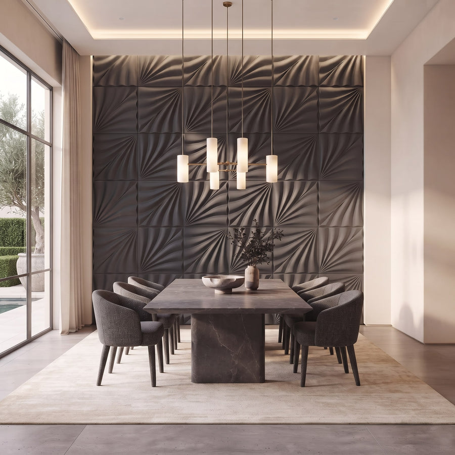 Rays Square 3D Leather Wall Panel in Charcoal Grey