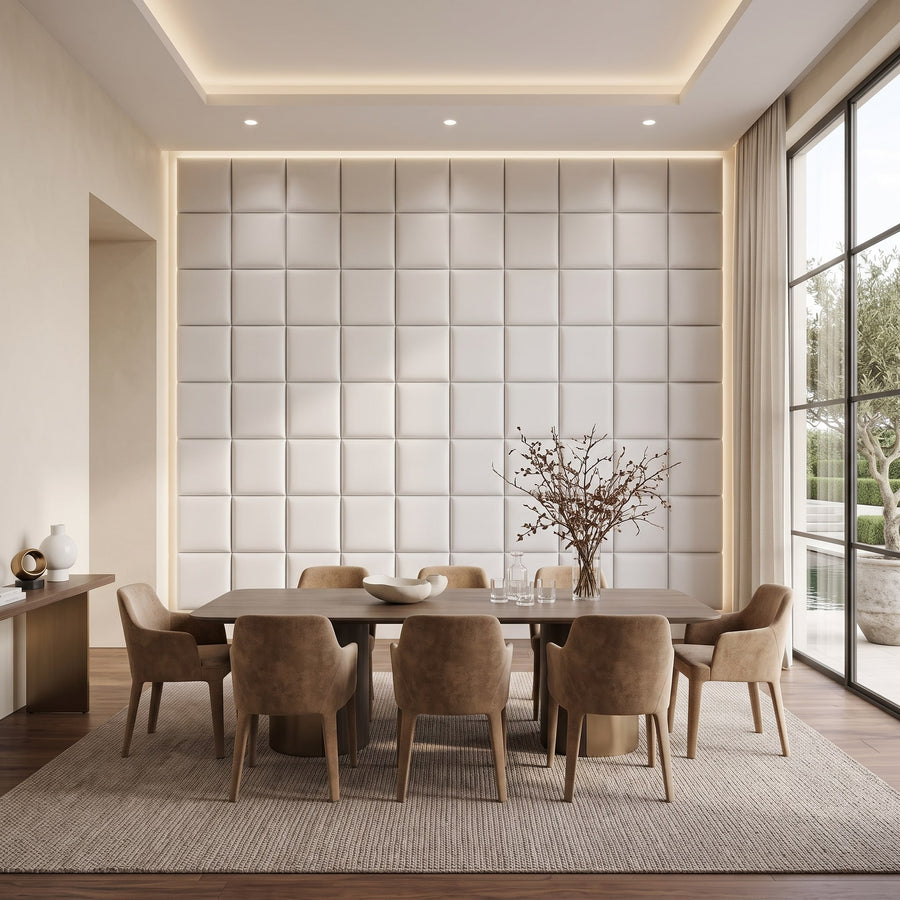 Cubed Vera 3D Leather Wall Panel in Classic White