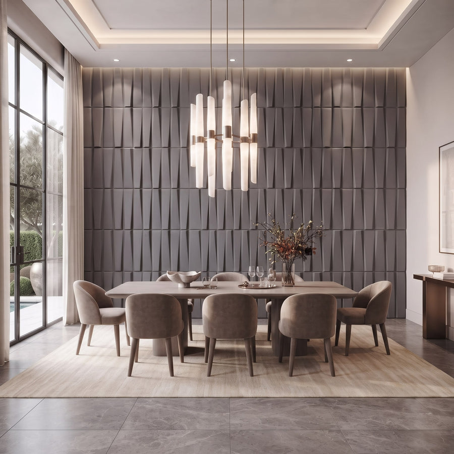 Illusory Square 3D Leather Wall Panel in Grey