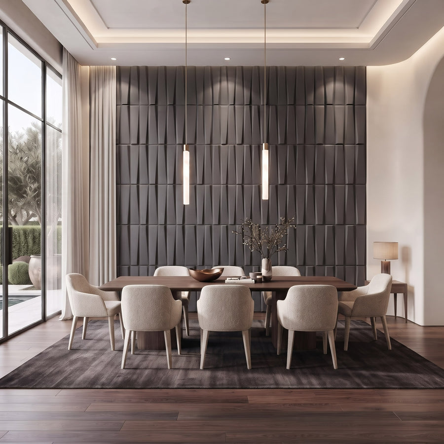 Illusory Square 3D Leather Wall Panel in Charcoal Grey