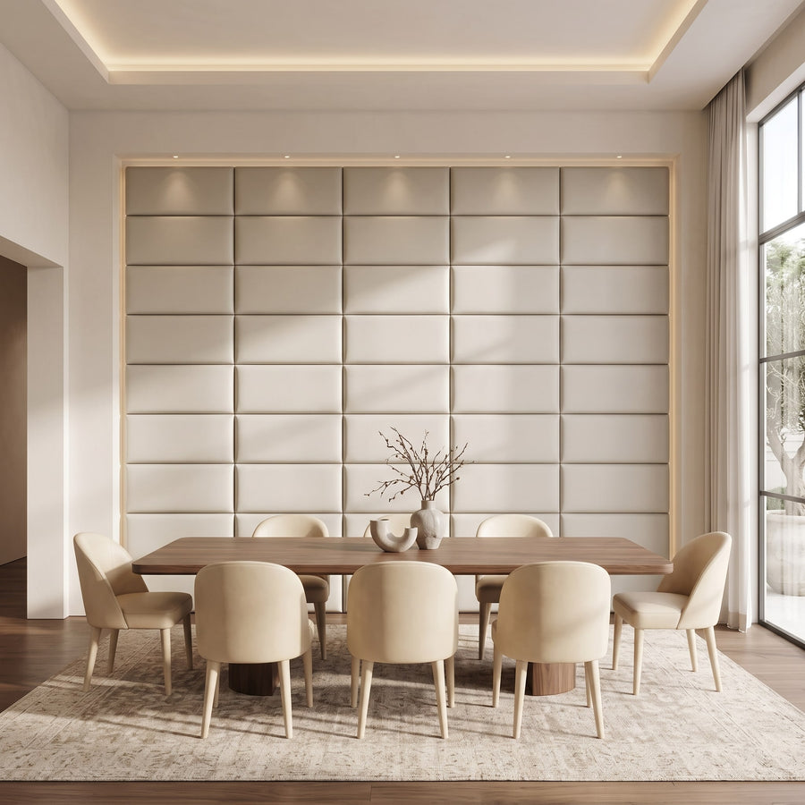 Recta Vera 3D Leather Wall Panel in Beige White