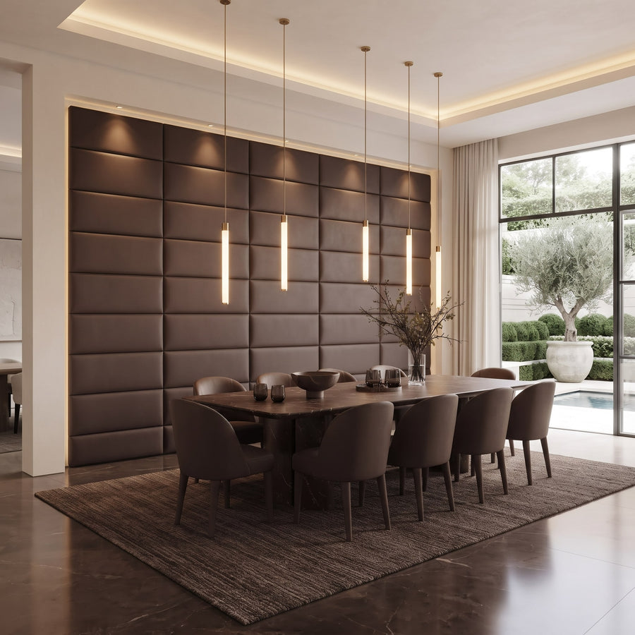 Recta Vera 3D Leather Wall Panel in Dark Brown