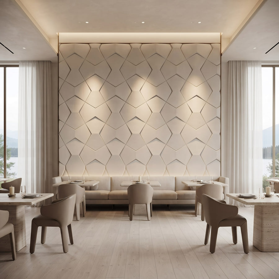 Bowtie Geometric 3D Leather Wall Panel in Beige White