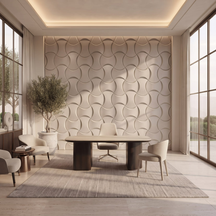 Coco Geometric 3D Leather Wall Panel in Beige White