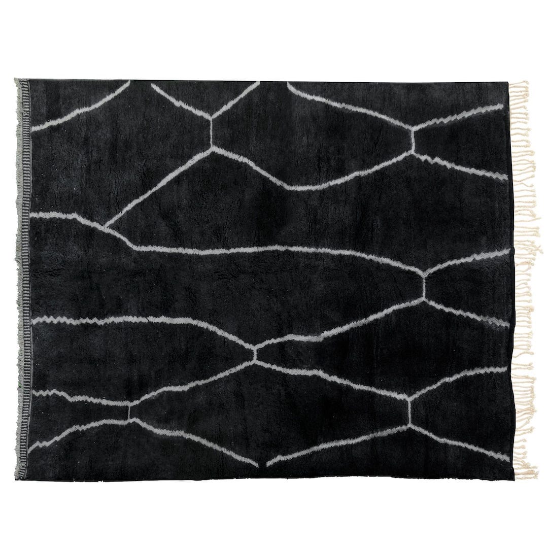 Black & White Abstract Lines Moroccan Rug — lifestyle