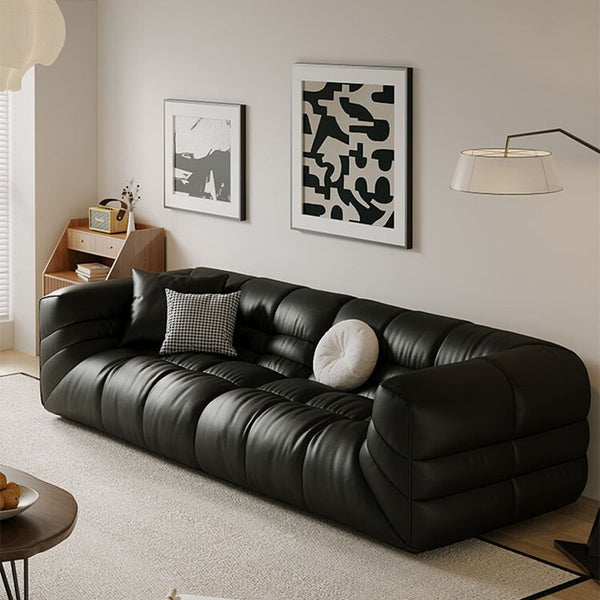 Italian Leather Sofa Set with Faux Cowhide Pillows, On Sale