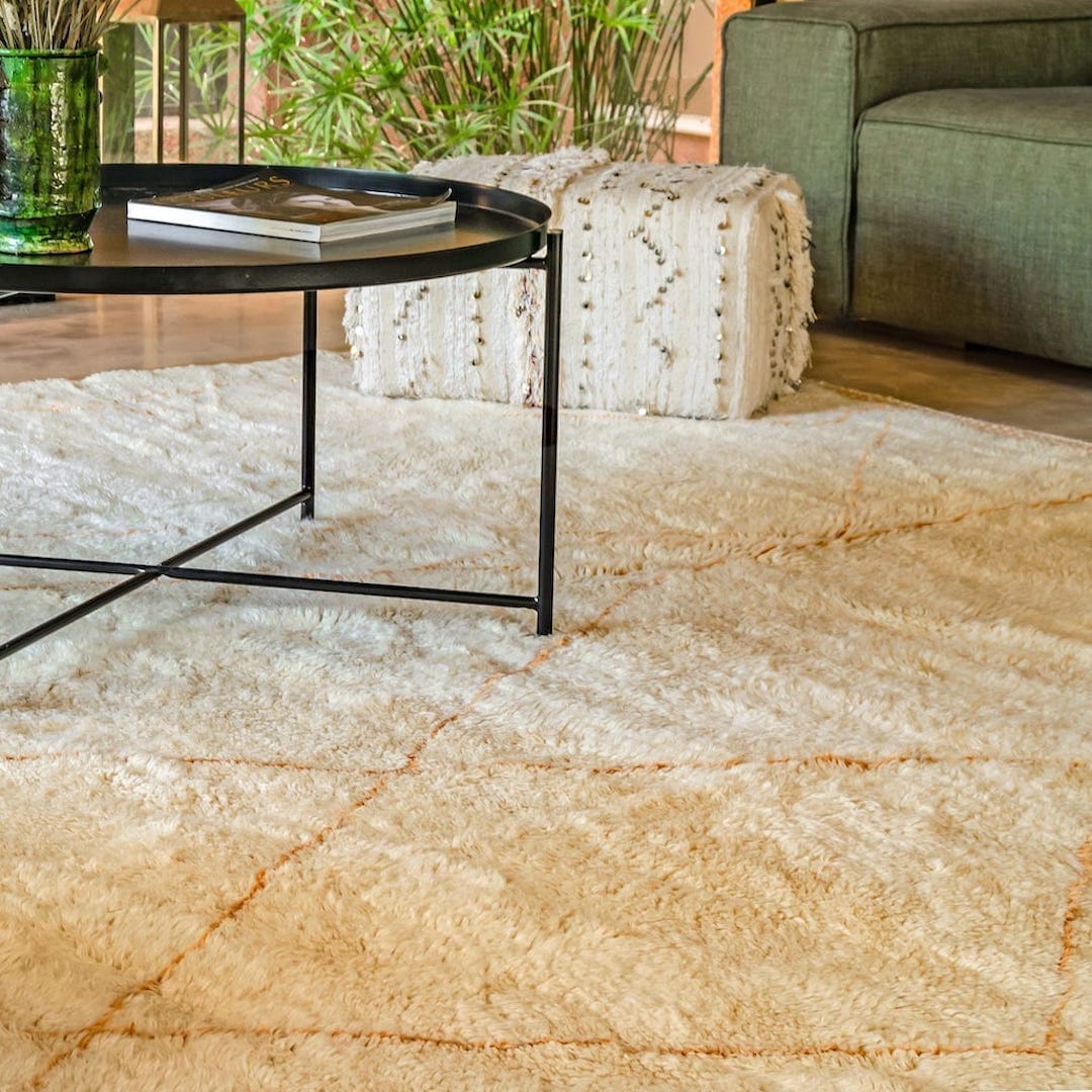 Beige Abstract Lines Moroccan Rug — lifestyle