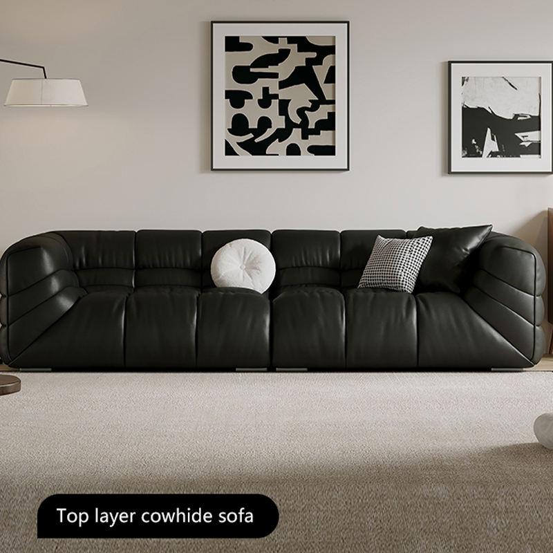 Black Comfy Italian Leather Sofa