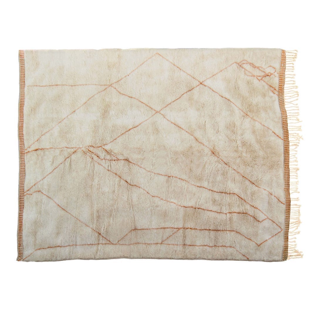 Beige Abstract Lines Moroccan Rug — lifestyle