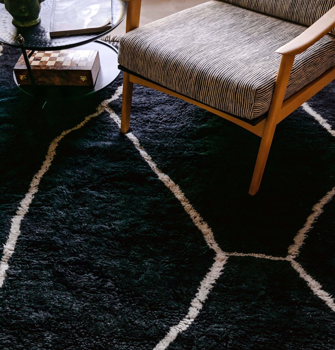 Black & White Abstract Lines Moroccan Rug — lifestyle