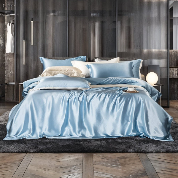 Premium Sky Blue Mulberry Silk Bedding Set