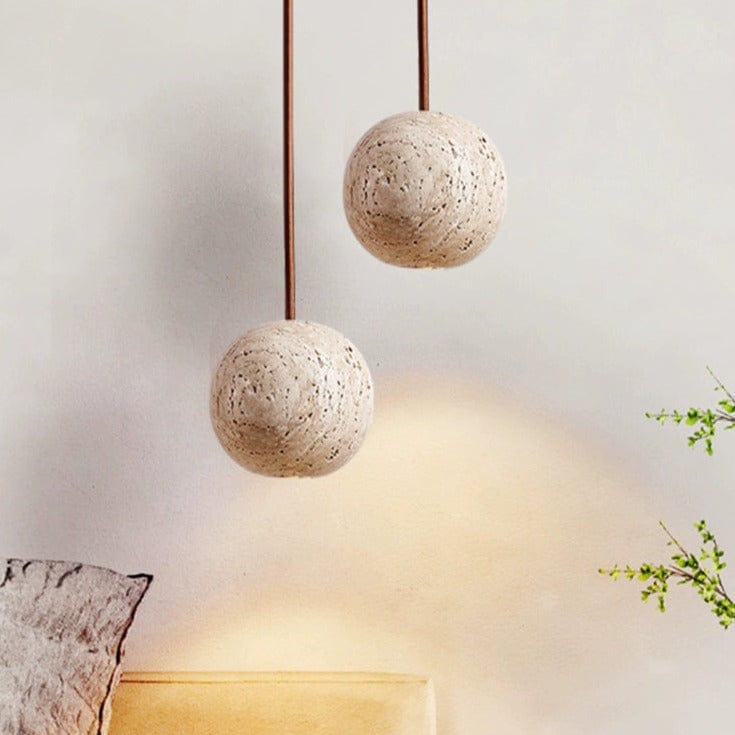 Travertine Spherical Pendant — lifestyle