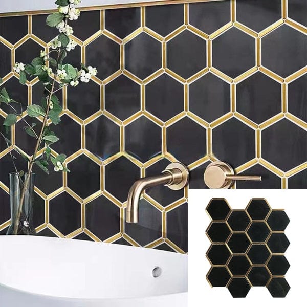 Glory Black Hexagon Mosaic Tiles