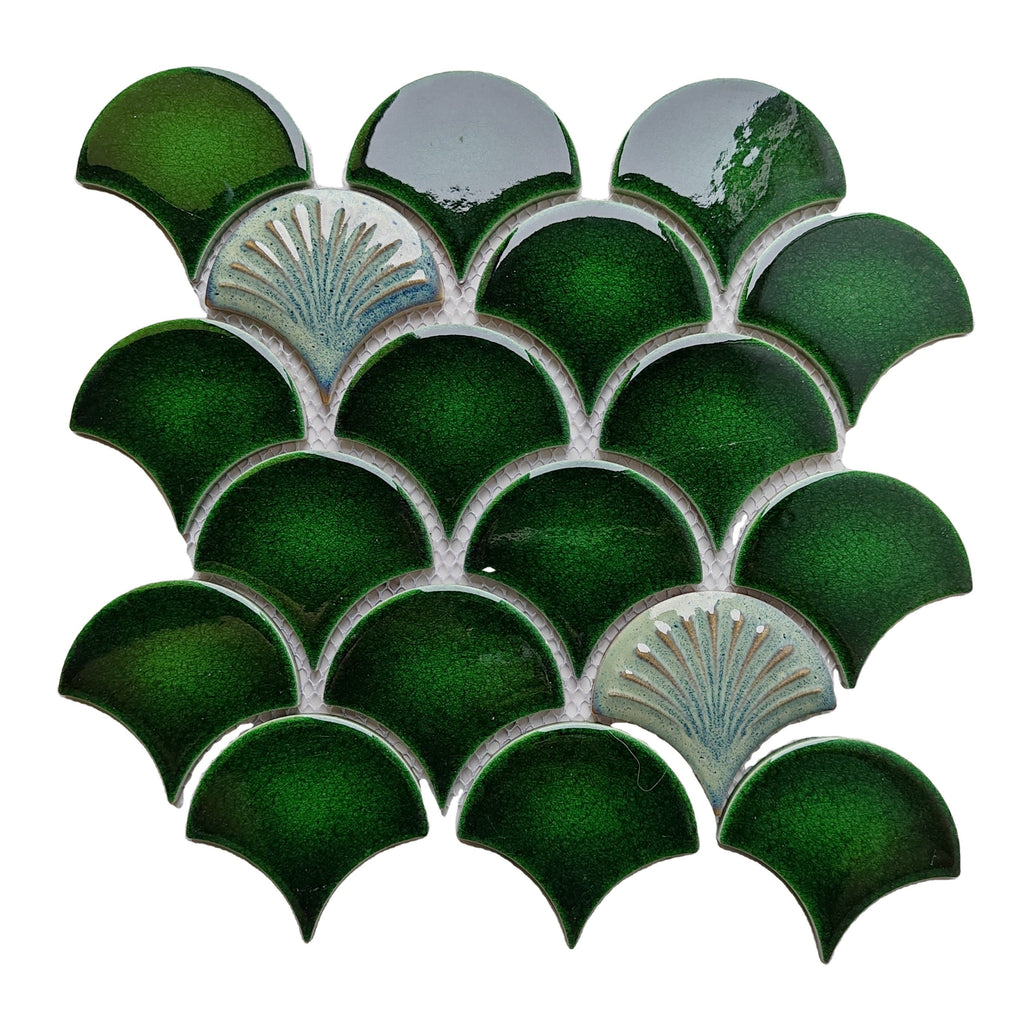 Fan Tile Texture Green Patterned Fan Shaped Mosaic Tile – Articture