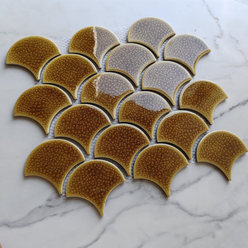 Golden Fan Shaped Mosaic Tile – Articture