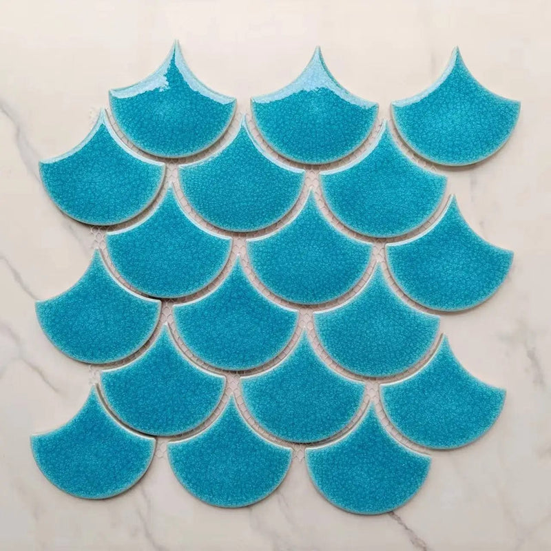 Turquoise Fan Shaped Mosaic Tile – Articture