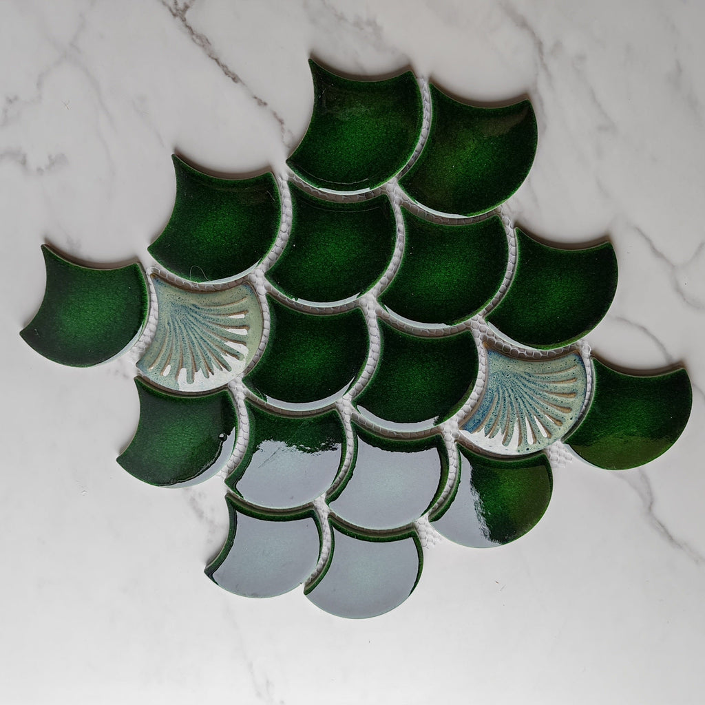 Fan Tile Texture Green Patterned Fan Shaped Mosaic Tile – Articture