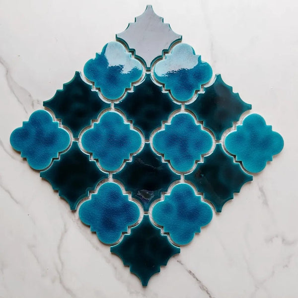 Turquoise Blues Flower Pattern Mosaic Tile
