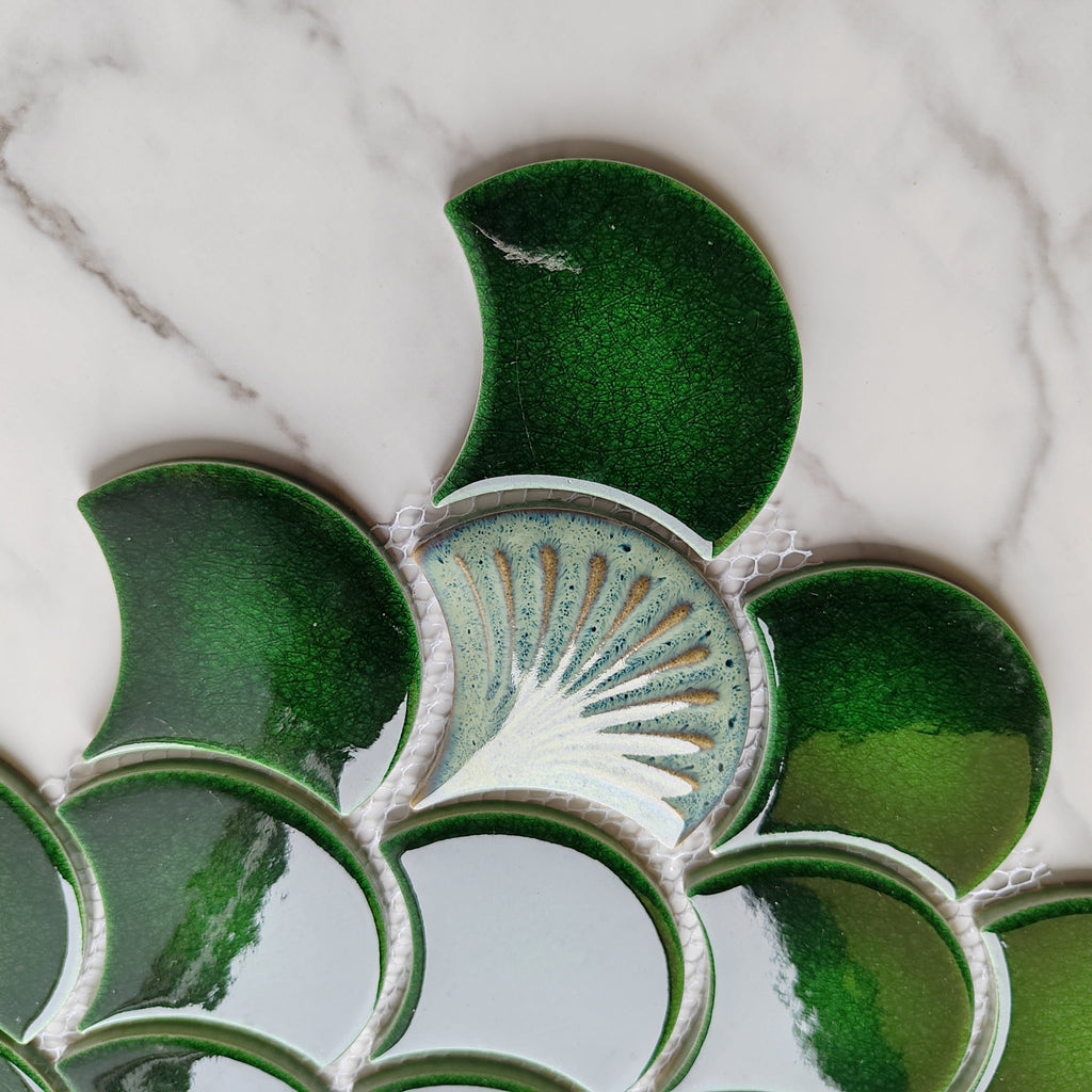 Green Patterned Fan Shaped Mosaic Tile – Articture