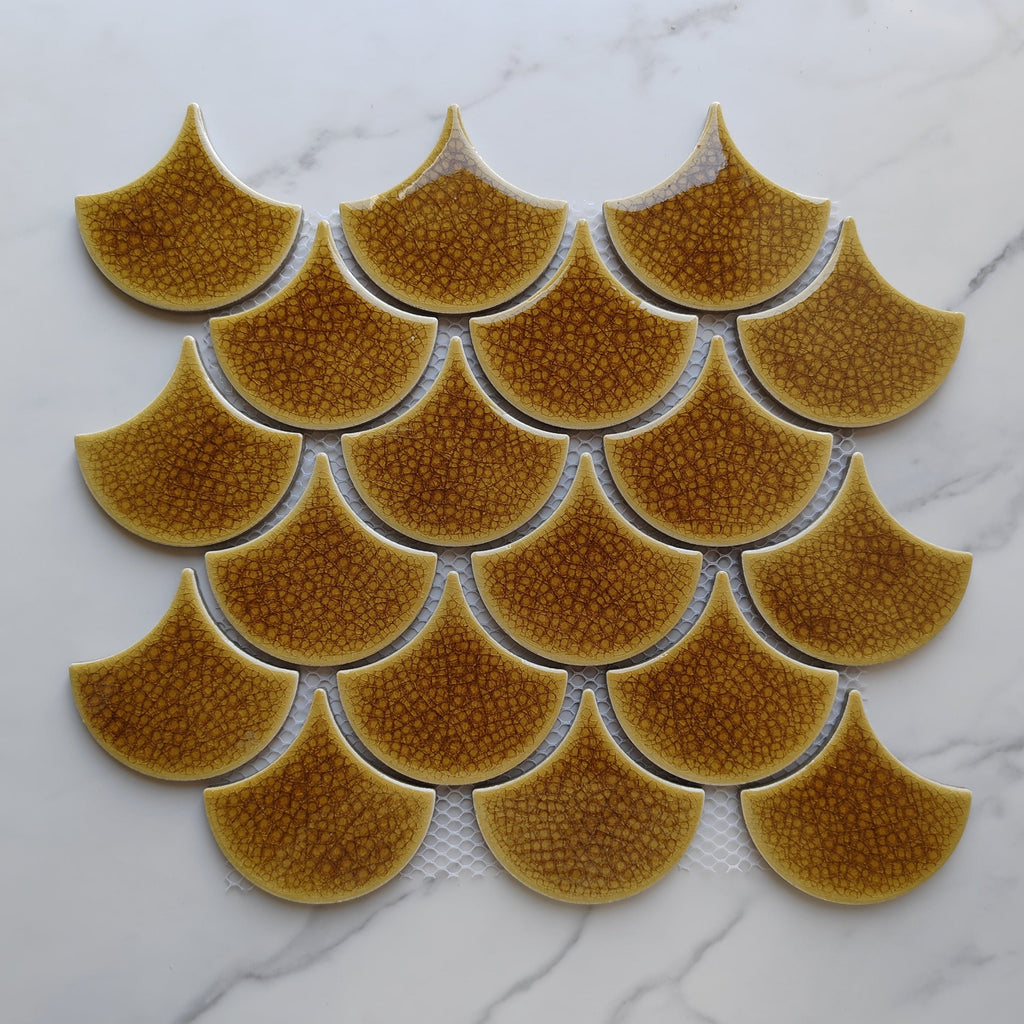Fan Shapee Golden Fan Shaped Mosaic Tile – Articture