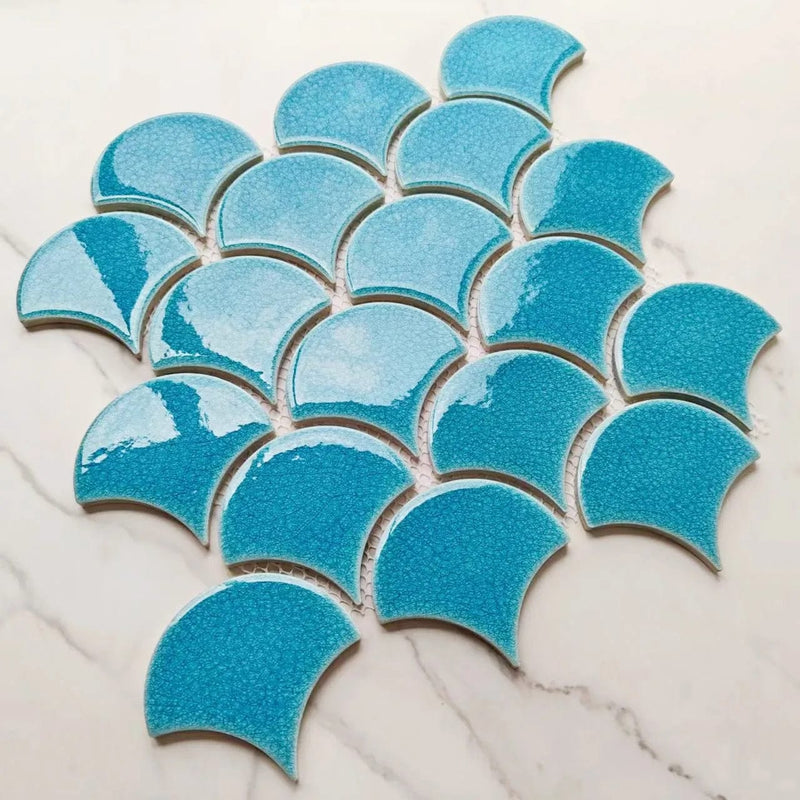 Turquoise Fan Shaped Mosaic Tile – Articture