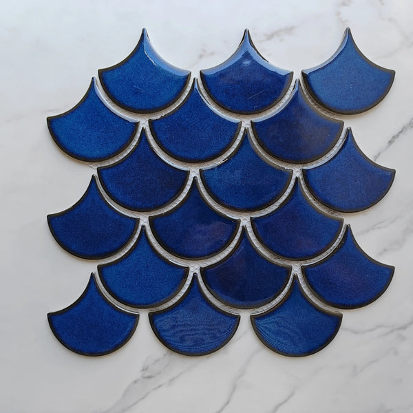 Navy Blue Fan Shaped Mosaic Tile