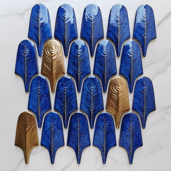 Bronze Blue Feather Mosaic Tile