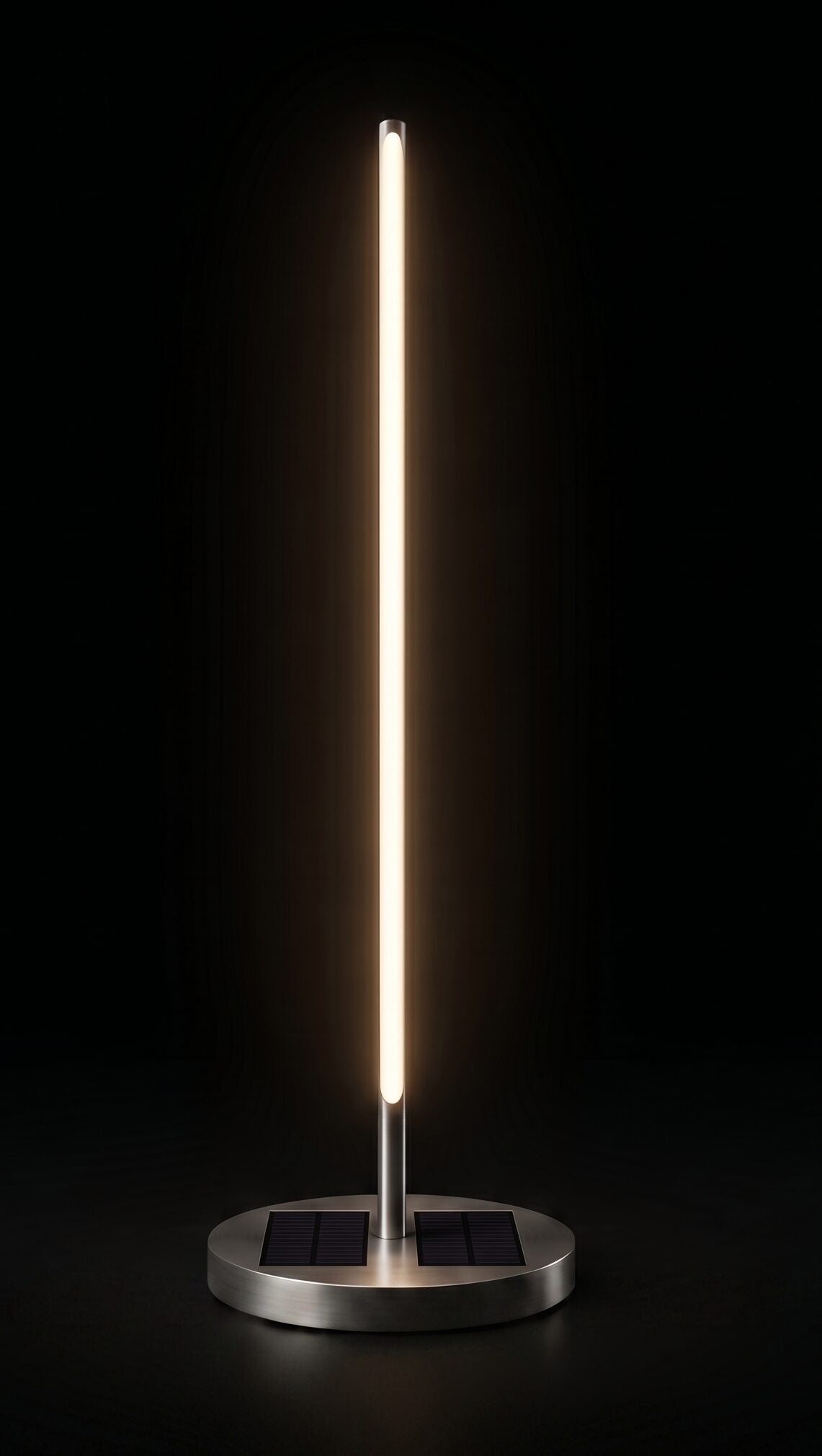 Lamp glowing on a dark terrace at night