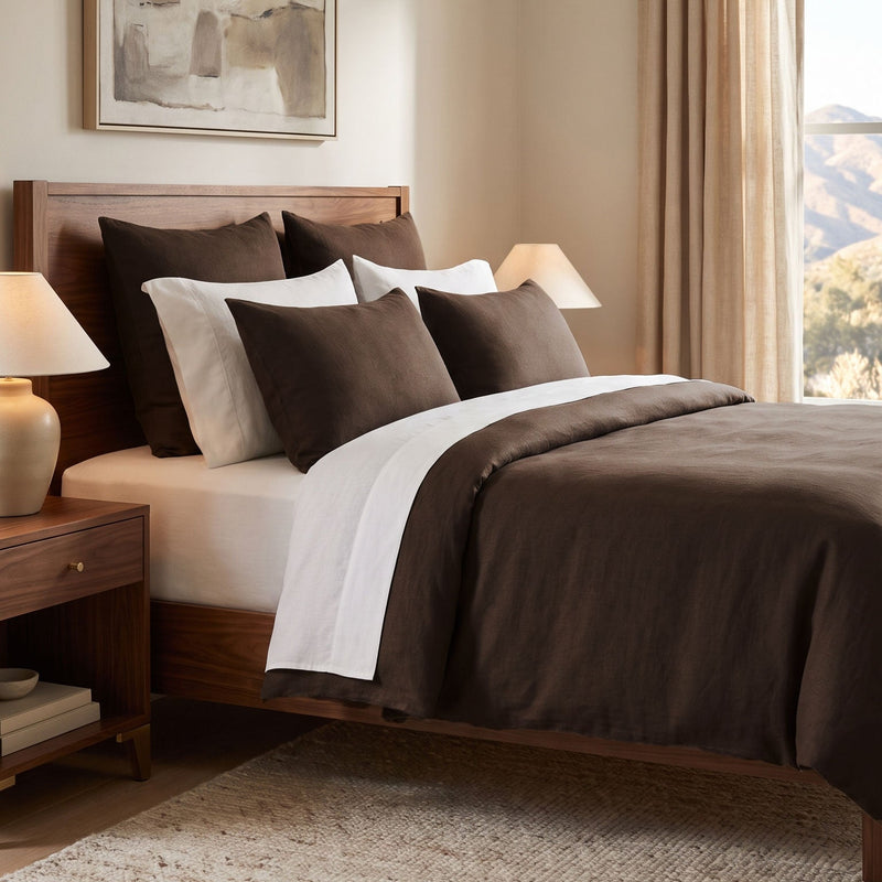 French linen bed in cool first light