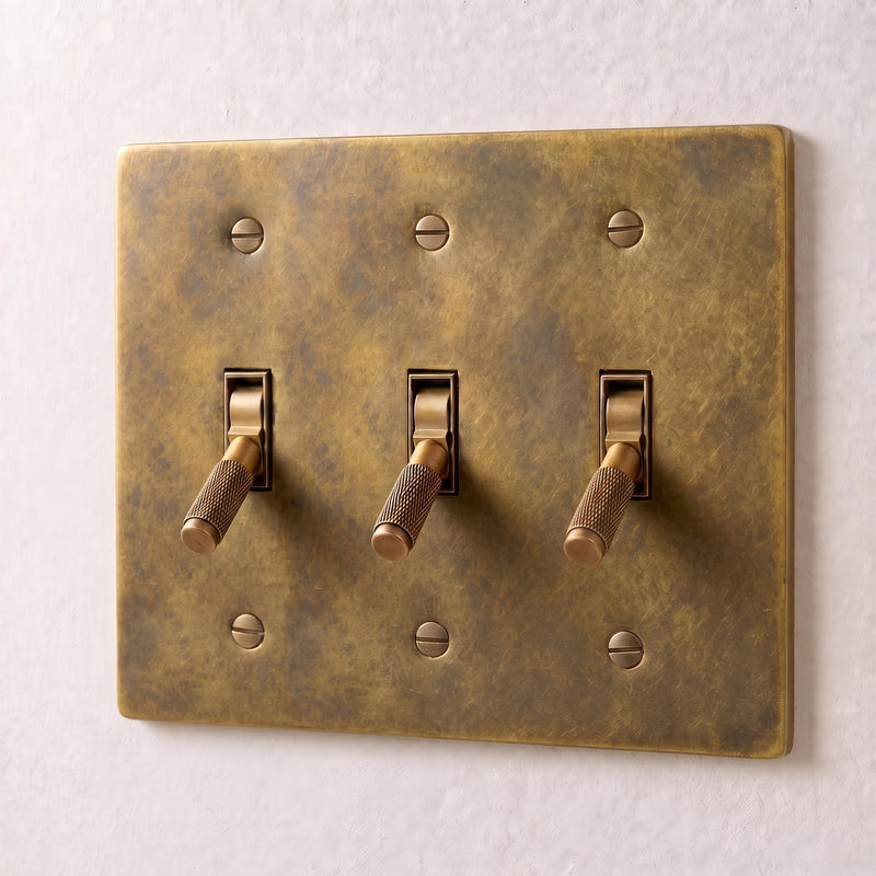 Brass 4-Way Toggle Switch (1-5 Gang) — Vintage Brass with Patina