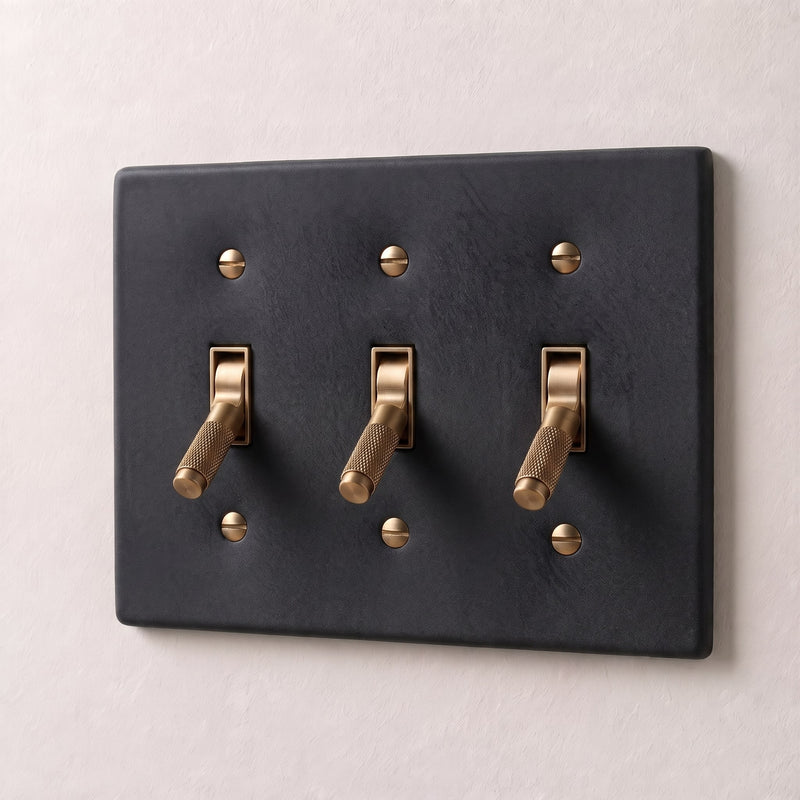 Brass 4-Way Toggle Switch (1-5 Gang) — Night Black with Brass