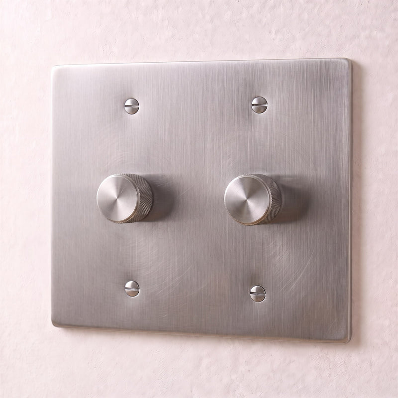 Brass 3-Way Rotary Dimmer Switch — 2 Gang · Stainless Steel