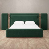 Boucle Forest Green — Extended Headboard with Integrated Lighting