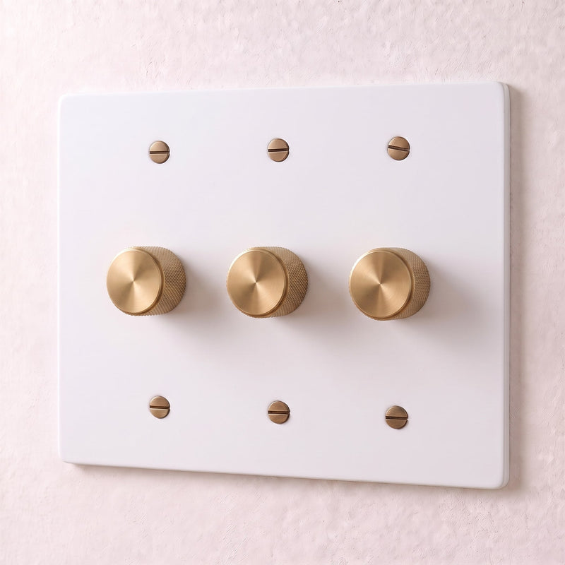 Brass 3-Way Rotary Dimmer Switch — 3 Gang · White with Brass