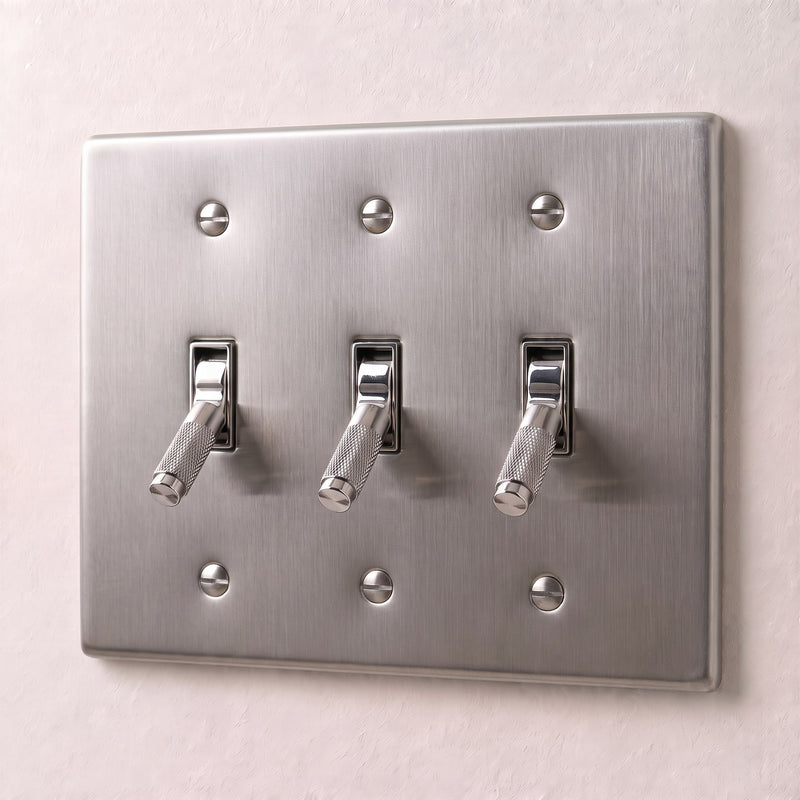 Brass 4-Way Toggle Switch — 3 Gang · Stainless Steel