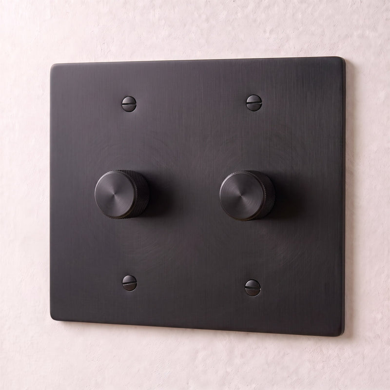 Brass 3-Way Rotary Dimmer Switch — 2 Gang · Night Black
