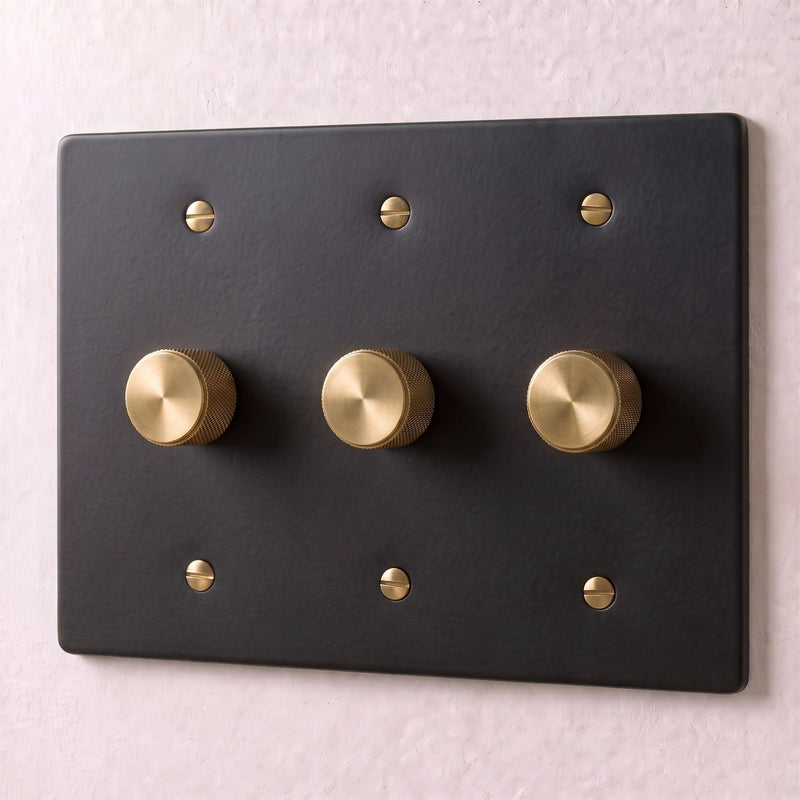Brass 3-Way Rotary Dimmer Switch (1-5 Gang) — Night Black with Brass