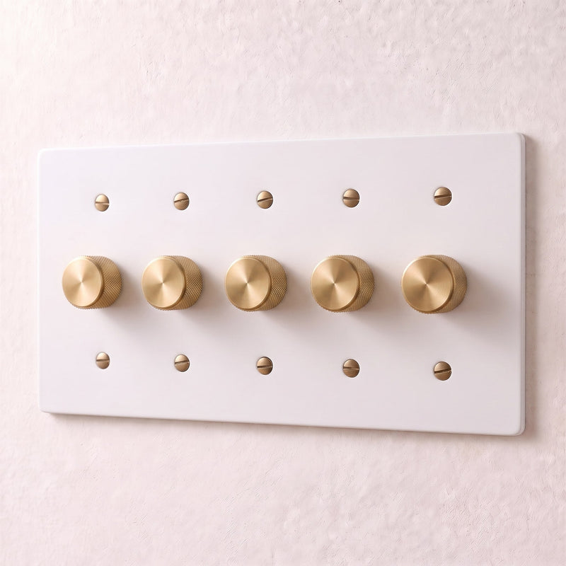 Brass 3-Way Rotary Dimmer Switch — 5 Gang · White with Brass