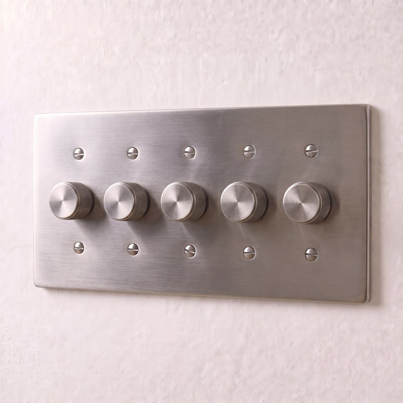 Brass 3-Way Rotary Dimmer Switch — 5 Gang · Stainless Steel