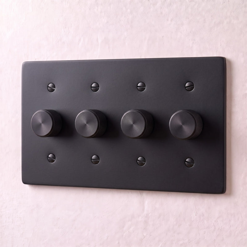 Brass 3-Way Rotary Dimmer Switch — 4 Gang · Night Black