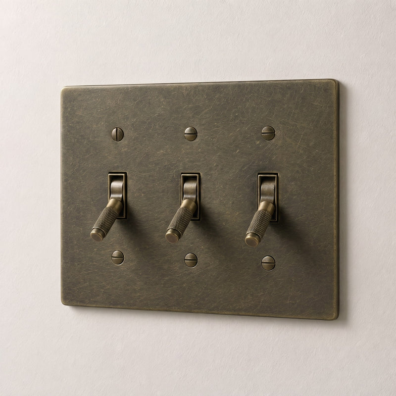 Brass 4-Way Toggle Switch (1-5 Gang) — Bronze with Patina