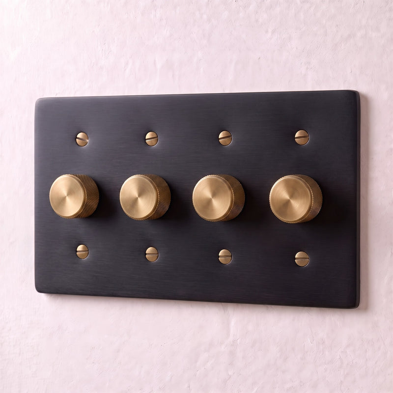 Brass 3-Way Rotary Dimmer Switch — 4 Gang · Night Black with Brass