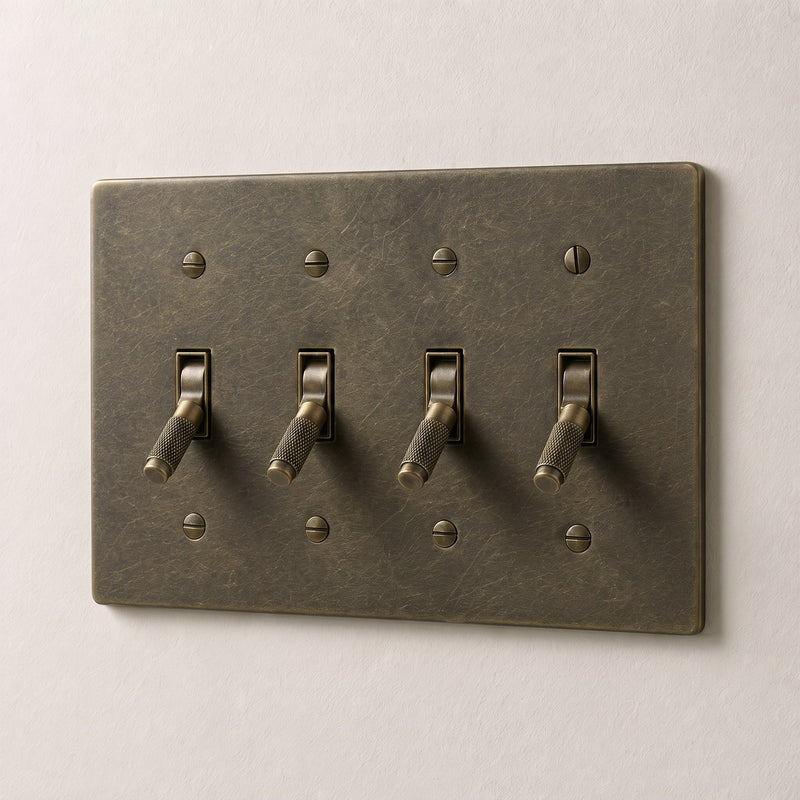 Brass 4-Way Toggle Switch — 4 Gang · Bronze with Patina